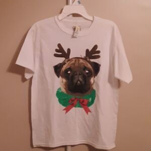 NWT CHRISTMAS PUG SHORT SLEEVE TEE MEDIUM